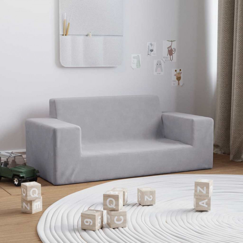 2-os. sofa dla dzieci, jasnoszara, miękki plusz
