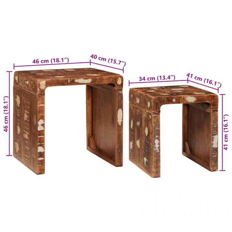 Stolik gniazdowy 2 pcs Brązowy Lite Drewno Recyklingowe