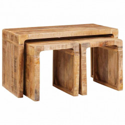 Stolik Nesting 3 pcs Brązowy Drewno z mango