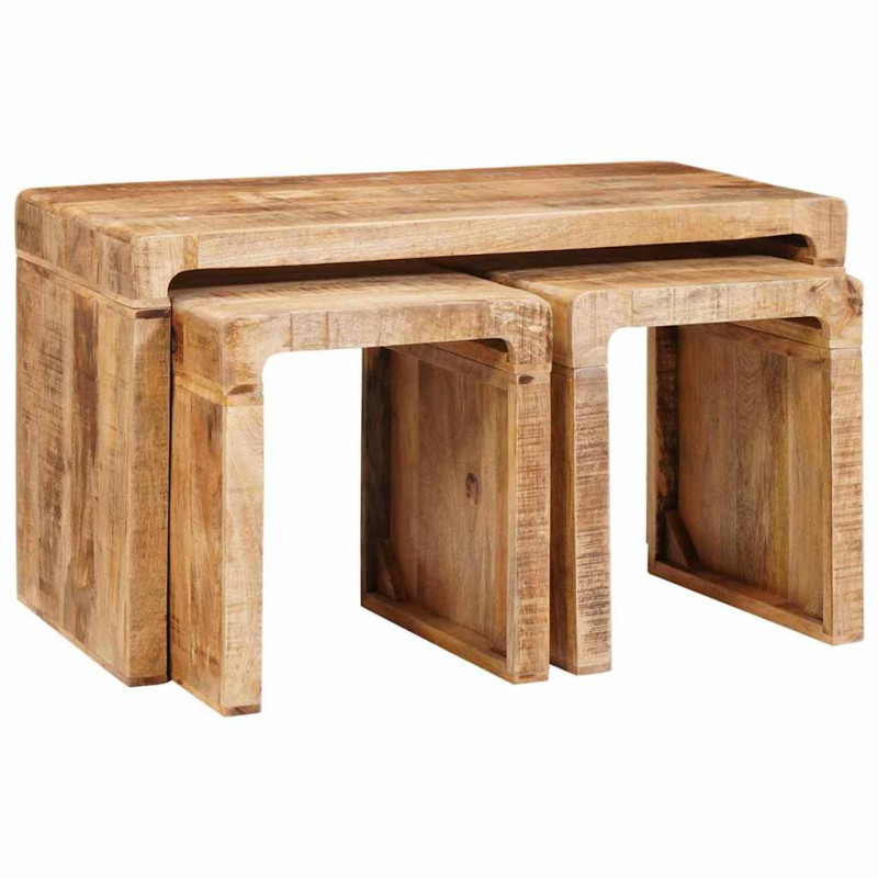 Stolik Nesting 3 pcs Brązowy Drewno z mango