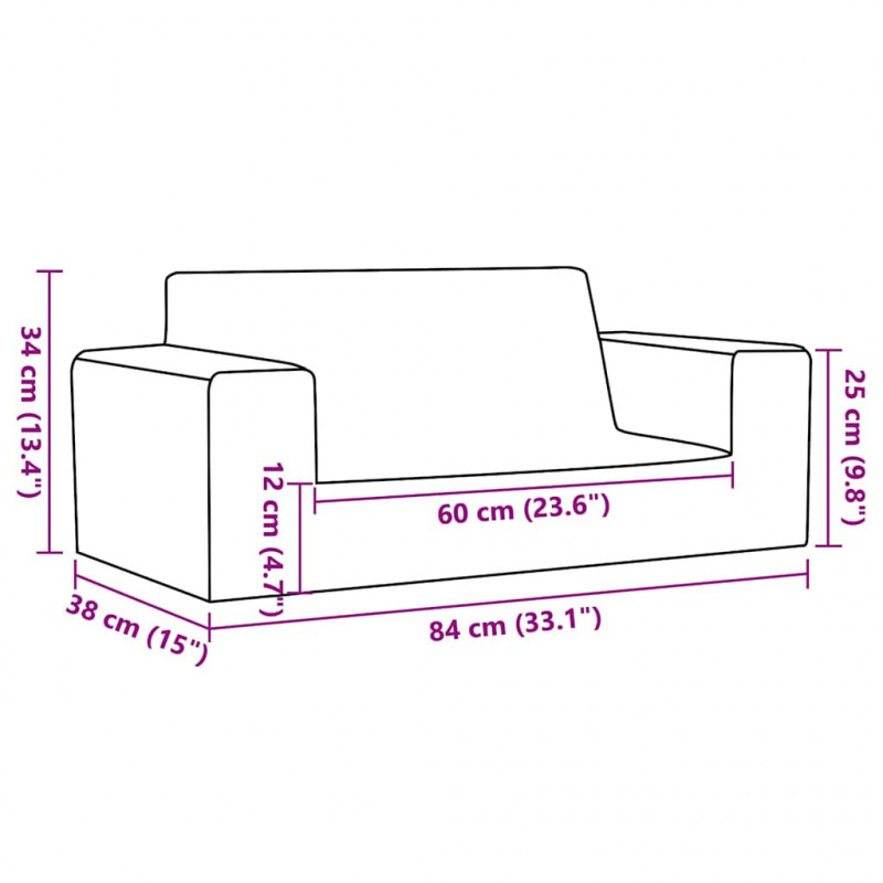 2-os. sofa dla dzieci, jasnoszara, miękki plusz