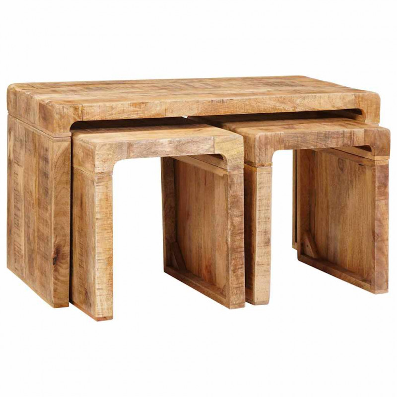 Stolik Nesting 3 pcs Brązowy Drewno z mango