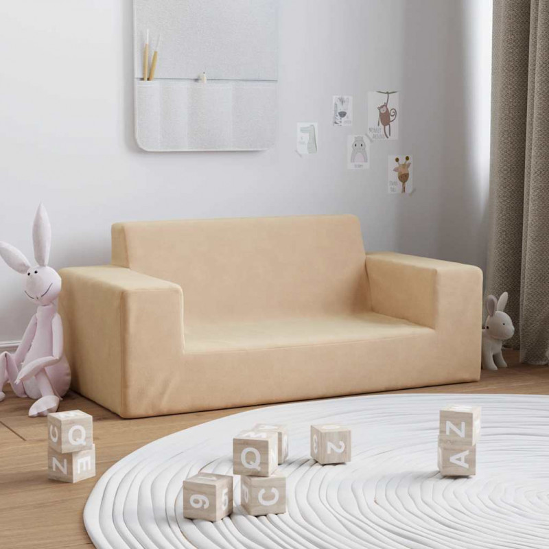 2-os. sofa dla dzieci, kremowa, miękki plusz