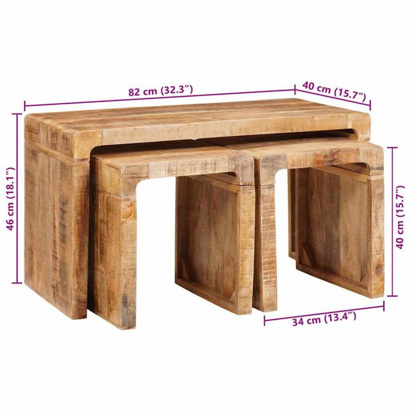 Stolik Nesting 3 pcs Brązowy Drewno z mango
