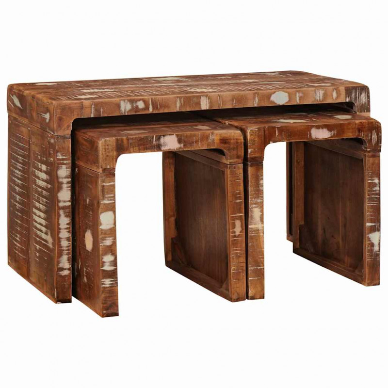 Stolik Nesting 3 pcs Brązowy Lite Drewno Recyklingowe