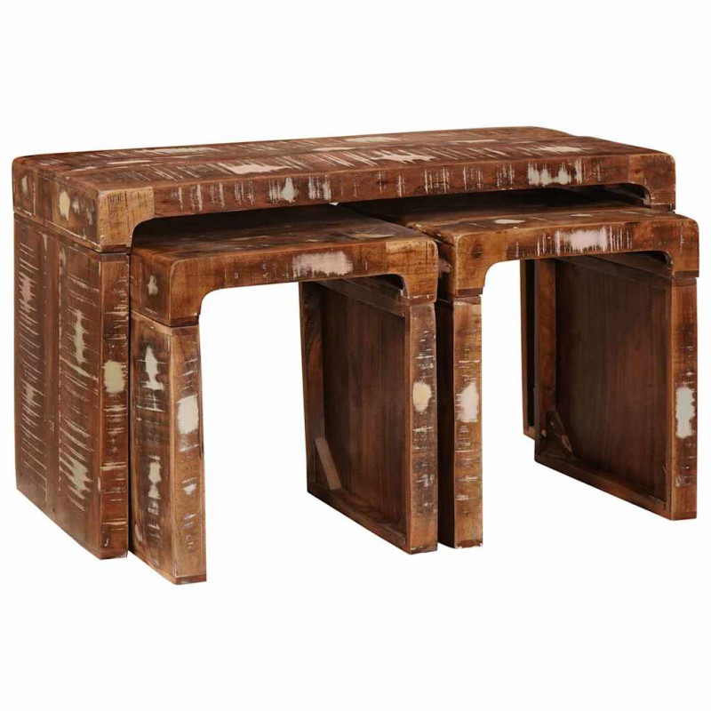 Stolik Nesting 3 pcs Brązowy Lite Drewno Recyklingowe