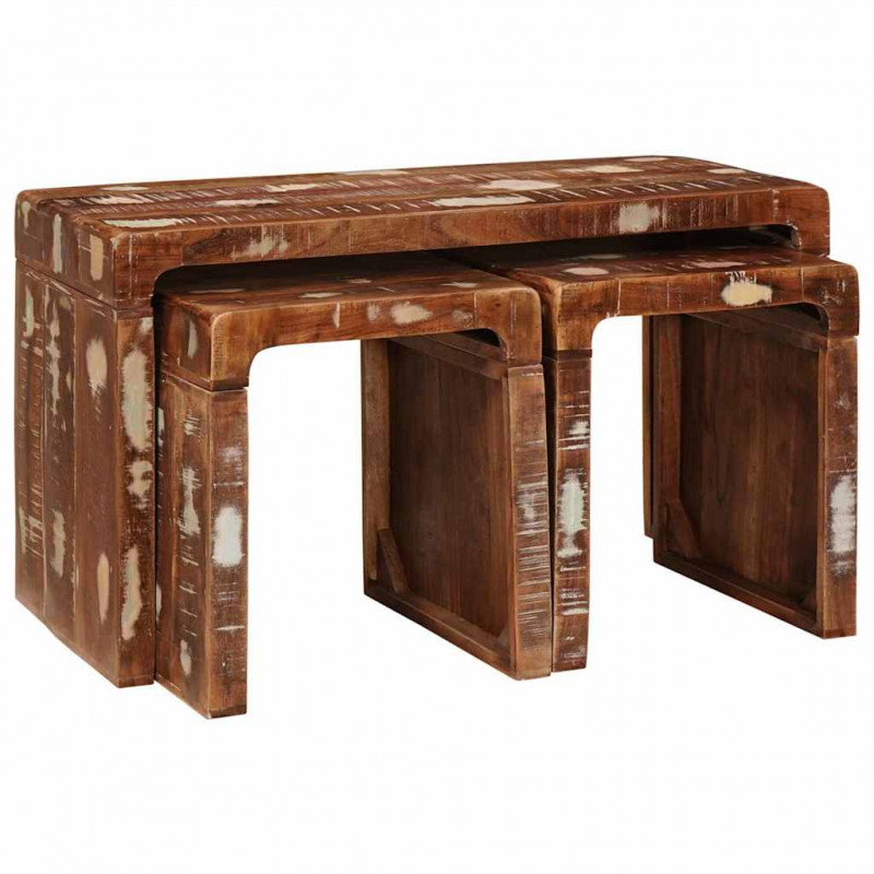 Stolik Nesting 3 pcs Brązowy Lite Drewno Recyklingowe