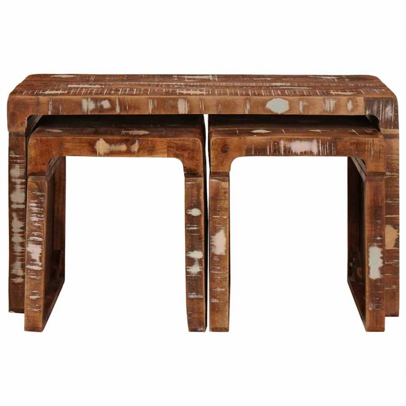 Stolik Nesting 3 pcs Brązowy Lite Drewno Recyklingowe