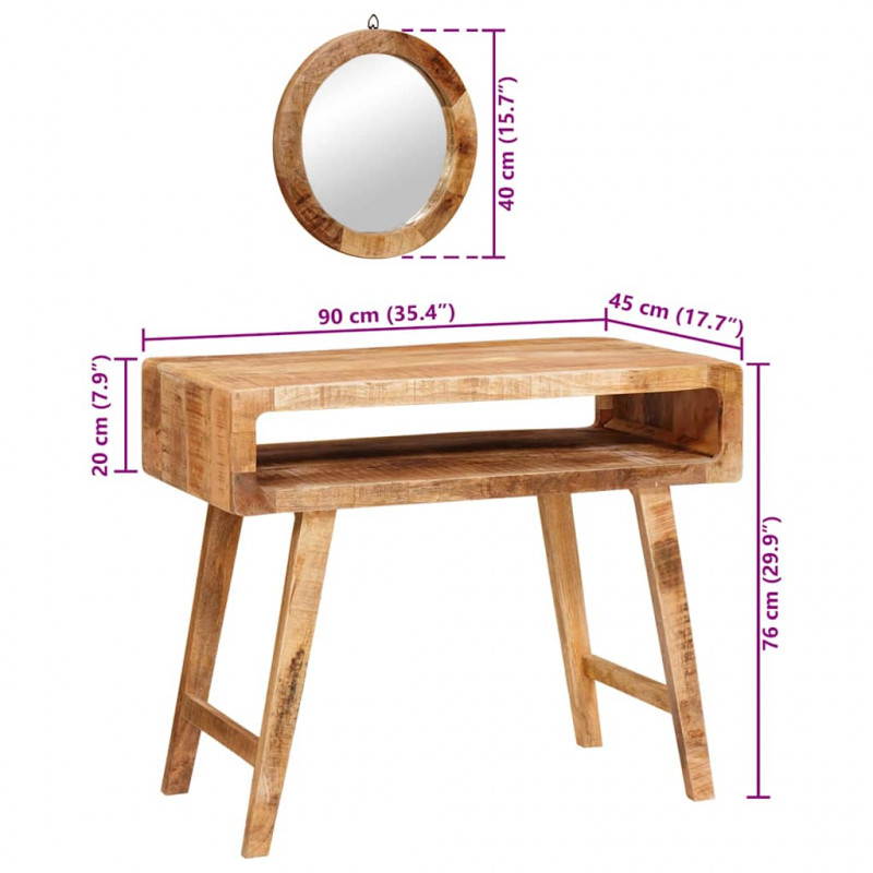 Toaletka Z lustrem Brązowy 90 x 76 x 45 cm Drewno z mango
