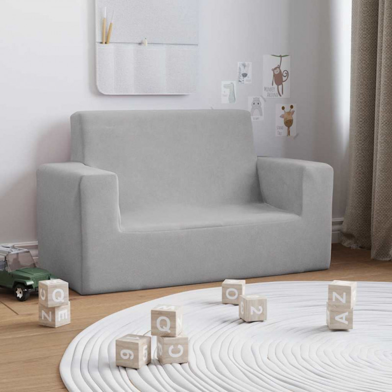 2-os. sofa dla dzieci, jasnoszara, miękki plusz