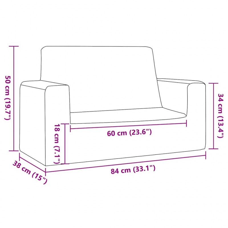 2-os. sofa dla dzieci, antracytowa, miękki plusz