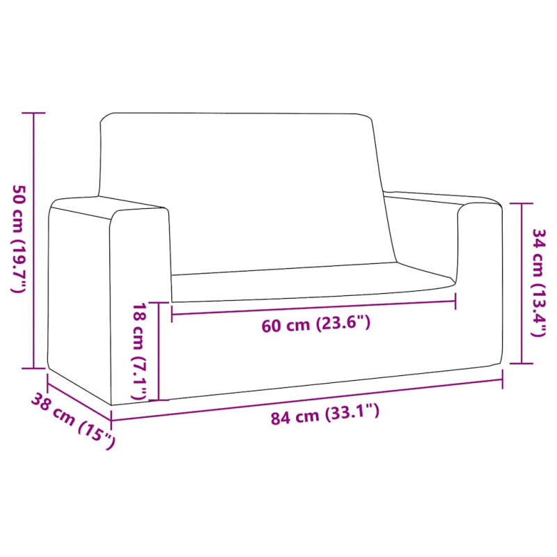 2-os. sofa dla dzieci, kremowa, miękki plusz