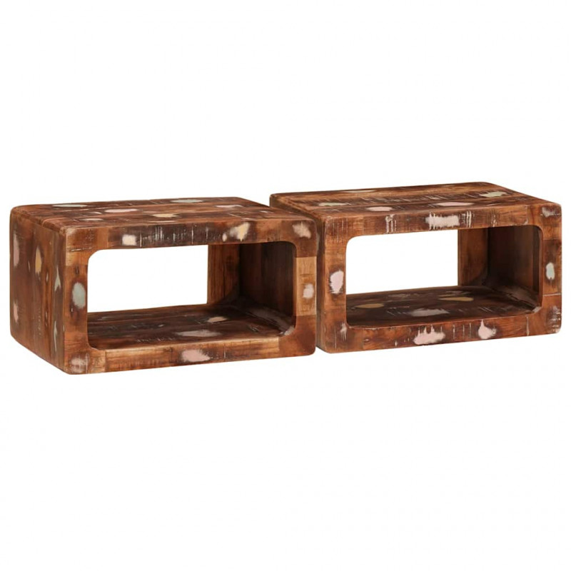 Stolik nocny 2 pcs Brązowy Lite Drewno Recyklingowe