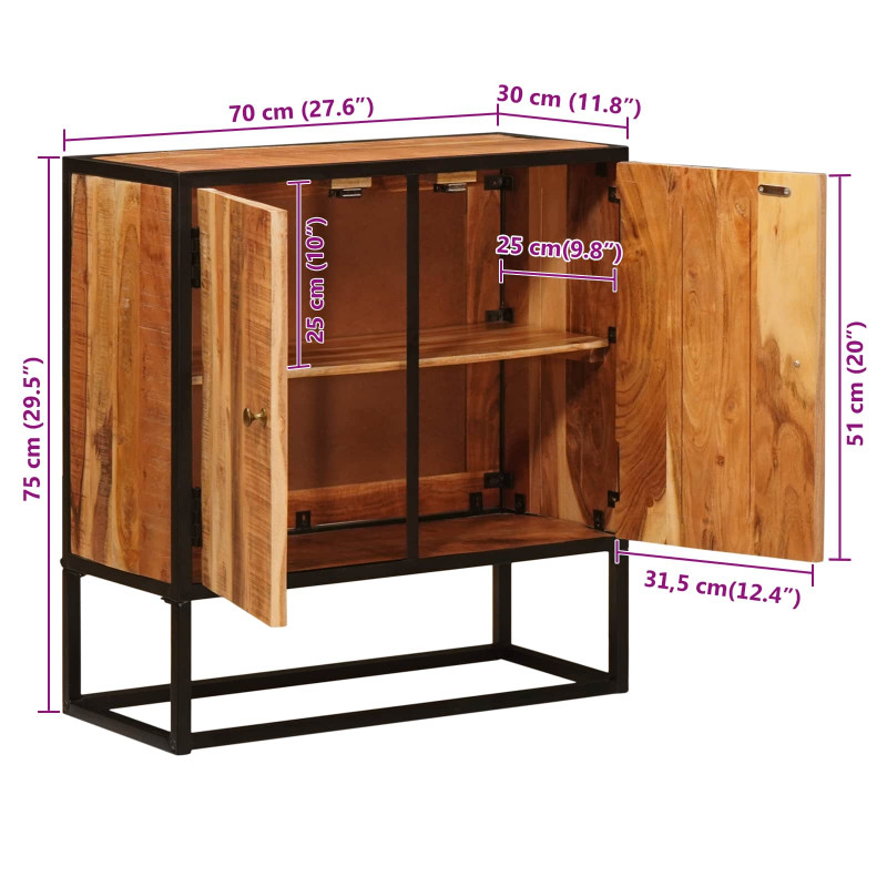 Bufet Beta Naturalny 70 x 30 x 75 cm Lite Drewno Akacji