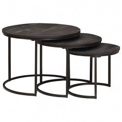 Nesting Stoły Kawowe 3 pcs Czarny Lite drewno mango i stal