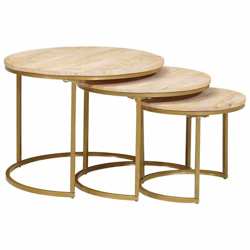 Nesting Stoły Kawowe 3 pcs Brązowy Lite drewno mango i stal