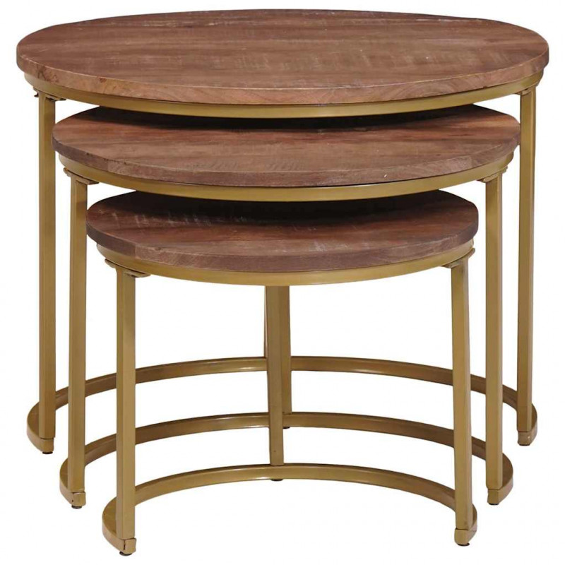 Nesting Stoły Kawowe 3 pcs Ciemny brąz Lite drewno mango i stal