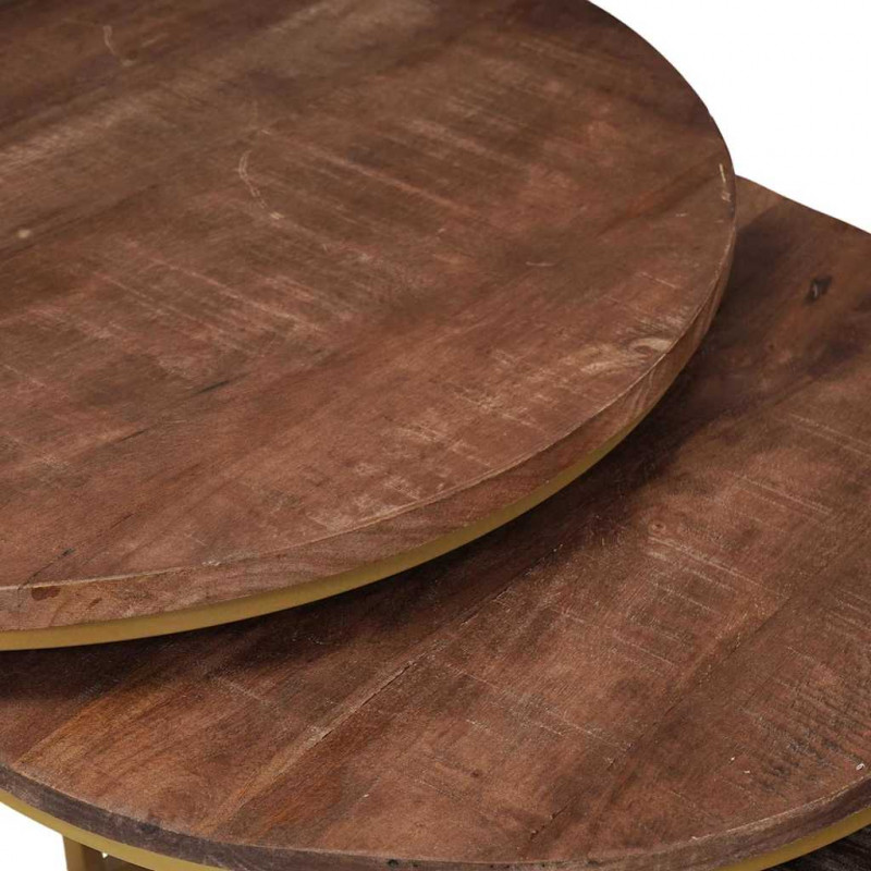 Nesting Stoły Kawowe 3 pcs Ciemny brąz Lite drewno mango i stal