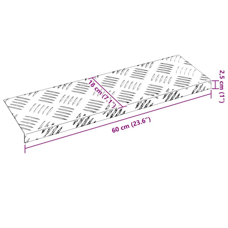 Stopień Prostokątny 10 pcs Srebrny 60 x 18 x 2,5 cm Aluminium