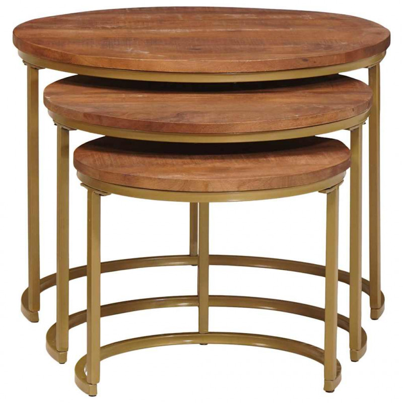Nesting Stoły Kawowe 3 pcs Lite drewno mango i stal