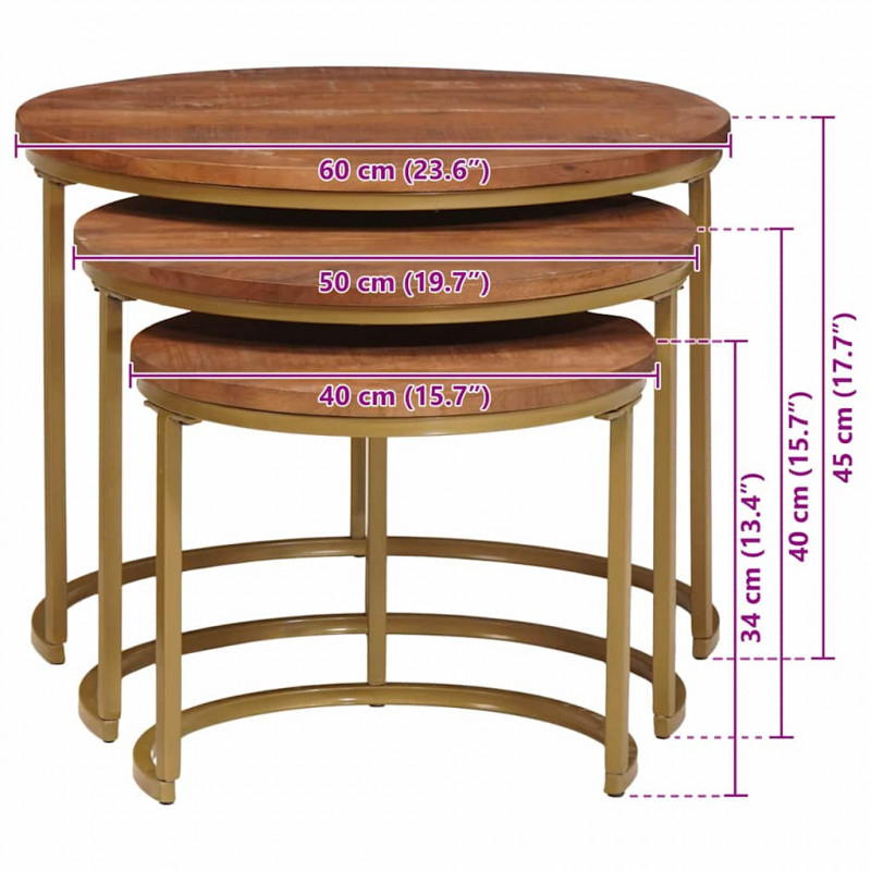 Nesting Stoły Kawowe 3 pcs Lite drewno mango i stal