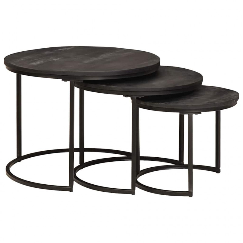 Nesting Stoły Kawowe 3 pcs Czarny Lite drewno mango i stal