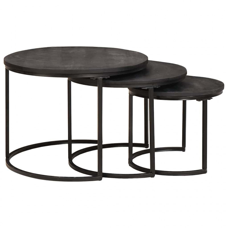 Nesting Stoły Kawowe 3 pcs Czarny Lite drewno mango i stal