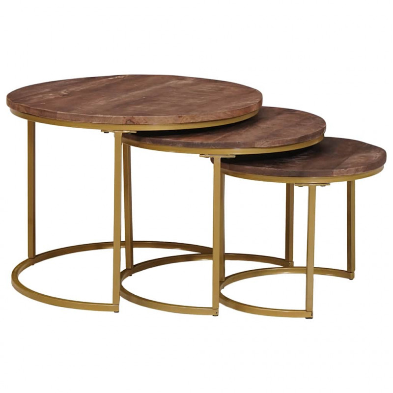 Nesting Stoły Kawowe 3 pcs Ciemny brąz Lite drewno mango i stal