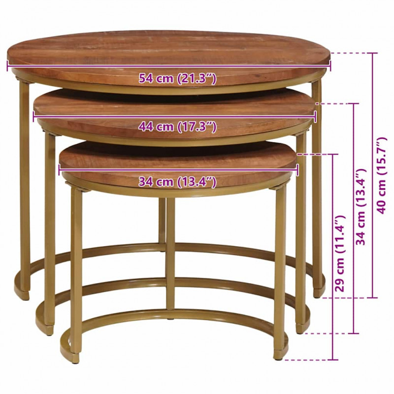Nesting Stoły Kawowe 3 pcs Lite drewno mango i stal