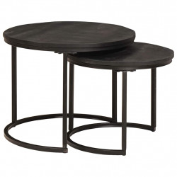 Nesting Stoły Kawowe 2 pcs Czarny Lite drewno mango i stal
