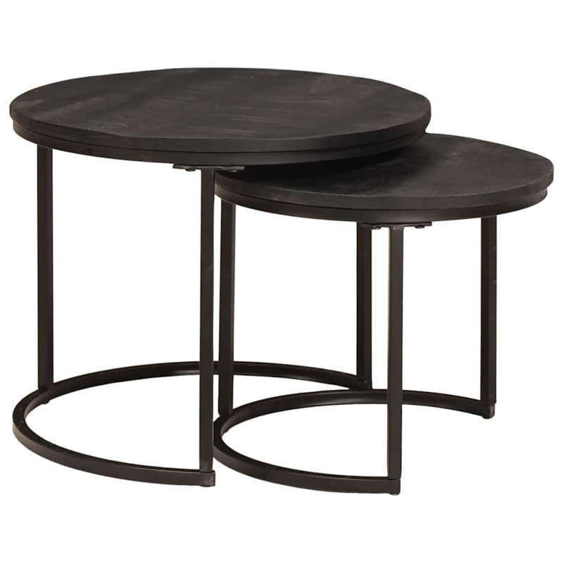 Nesting Stoły Kawowe 2 pcs Czarny Lite drewno mango i stal