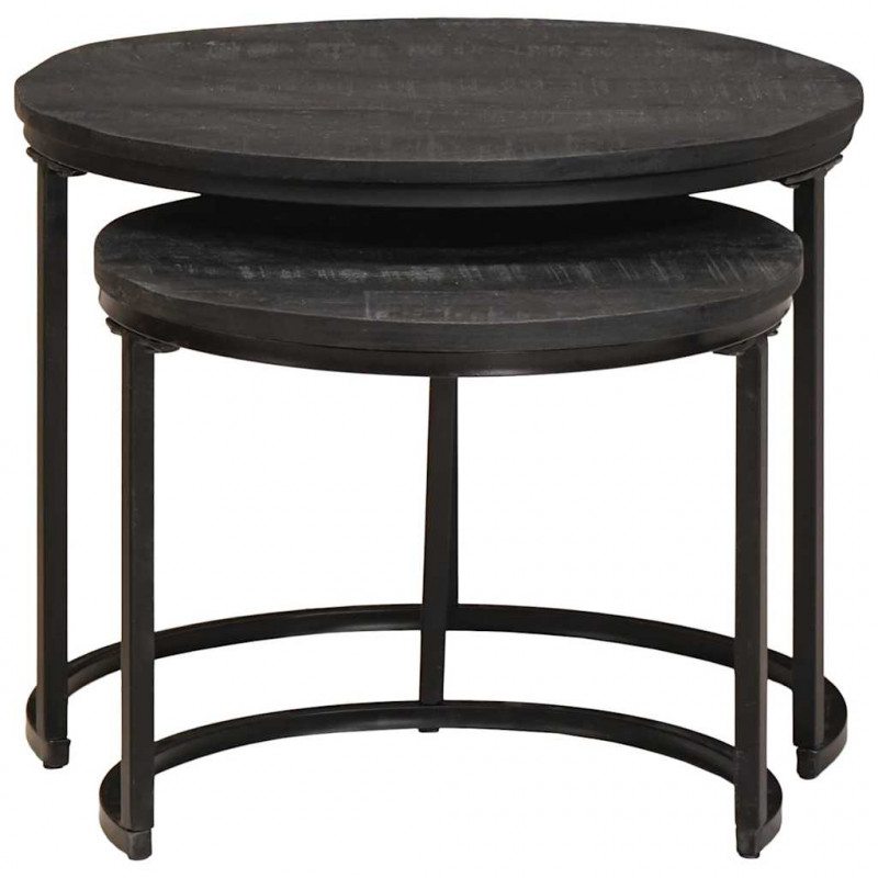 Nesting Stoły Kawowe 2 pcs Czarny Lite drewno mango i stal