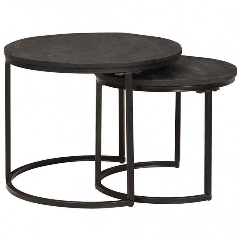 Nesting Stoły Kawowe 2 pcs Czarny Lite drewno mango i stal