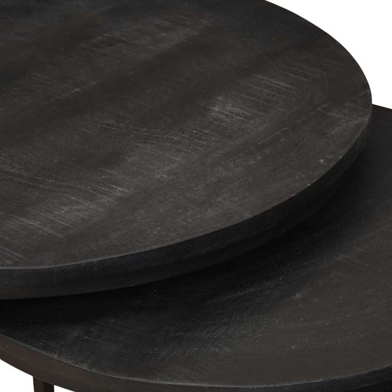 Nesting Stoły Kawowe 2 pcs Czarny Lite drewno mango i stal