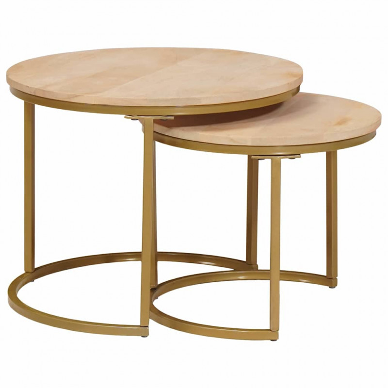 Nesting Stoły Kawowe 2 pcs Brązowy Lite drewno mango i stal