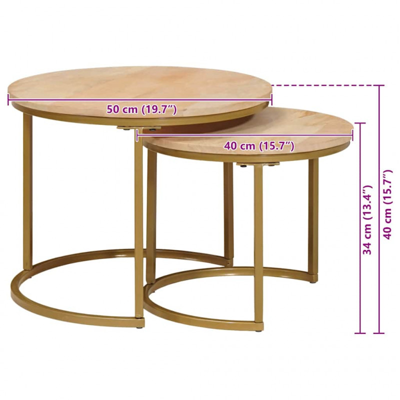 Nesting Stoły Kawowe 2 pcs Brązowy Lite drewno mango i stal