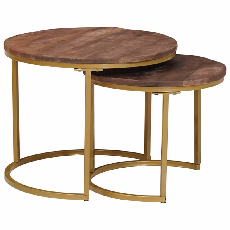 Nesting Stoły Kawowe 2 pcs Ciemny brąz Lite drewno mango i stal