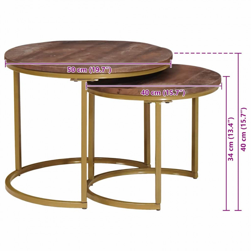 Nesting Stoły Kawowe 2 pcs Ciemny brąz Lite drewno mango i stal