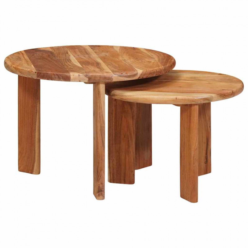 Nesting Stoły Kawowe 2 pcs Brązowy Lite Drewno Akacji