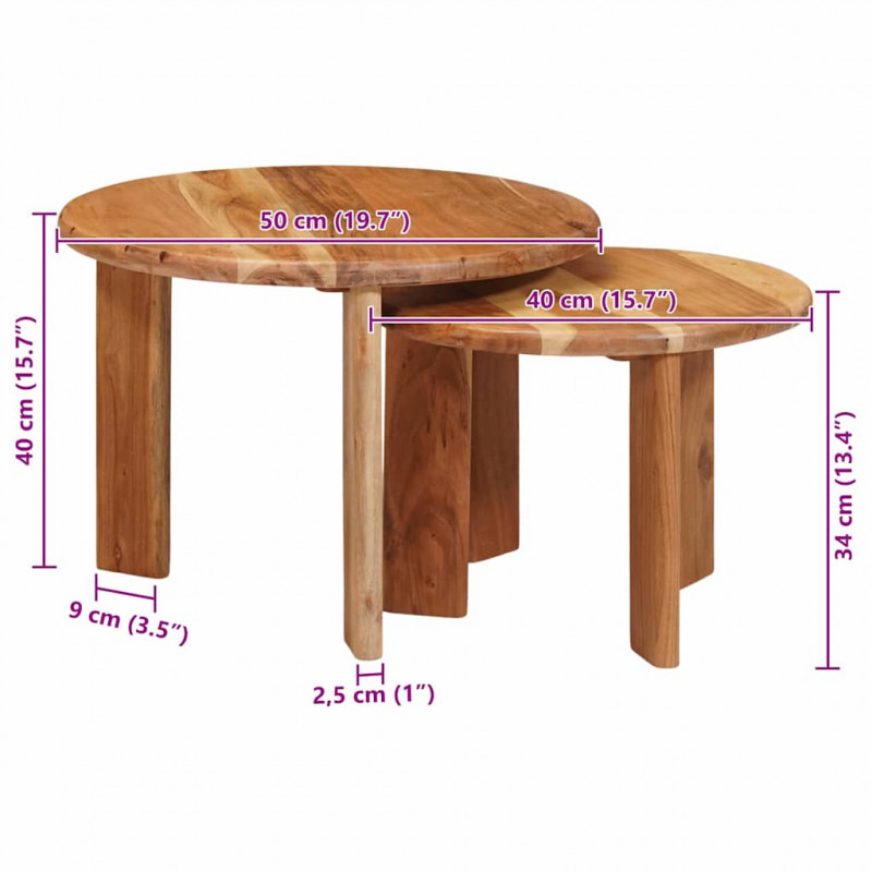 Nesting Stoły Kawowe 2 pcs Brązowy Lite Drewno Akacji