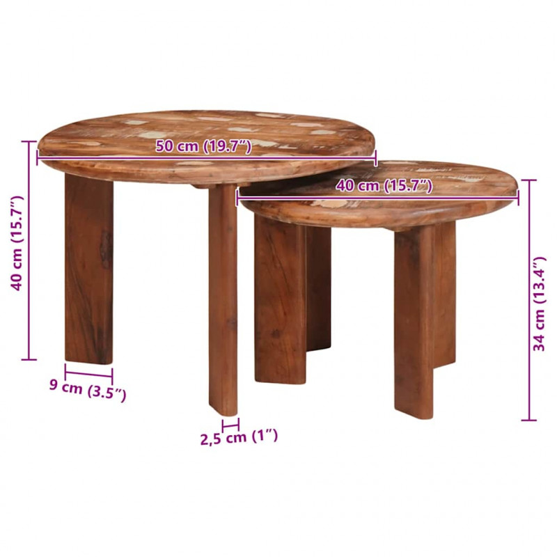Nesting Stoły Kawowe 2 pcs Wielokolorowe Lite odzyskane drewno