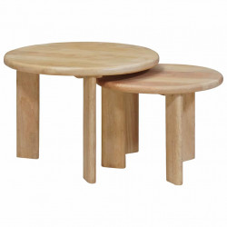 Nesting Stoły Kawowe 2 pcs Czarny Drewno z mango