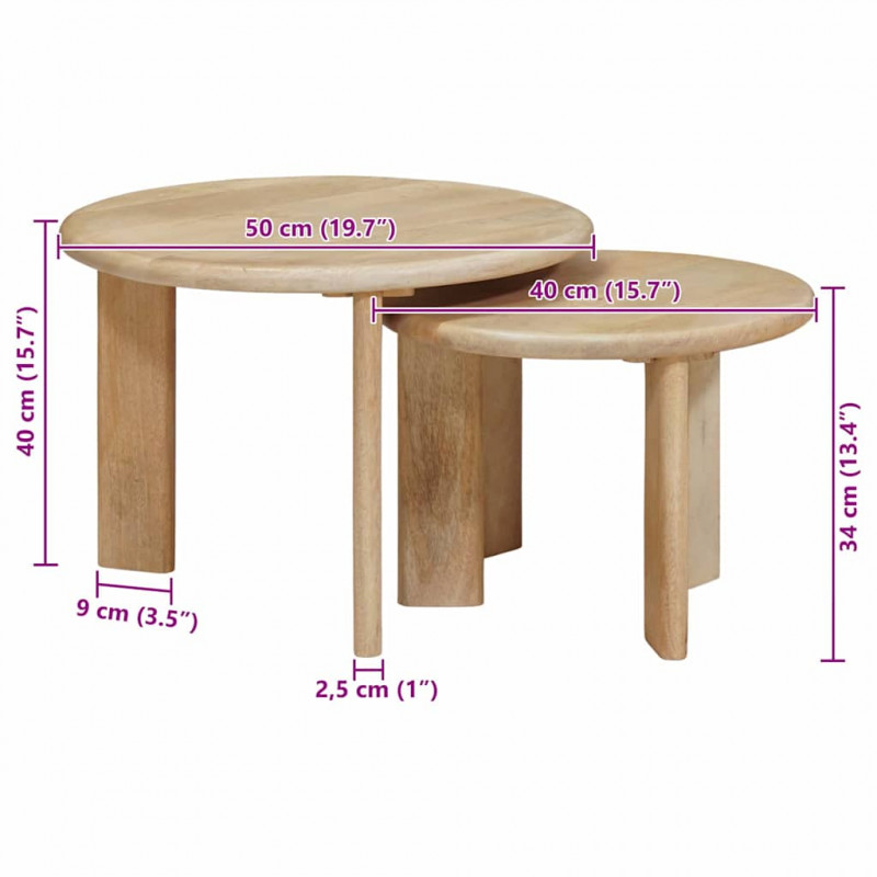 Nesting Stoły Kawowe 2 pcs Czarny Drewno z mango