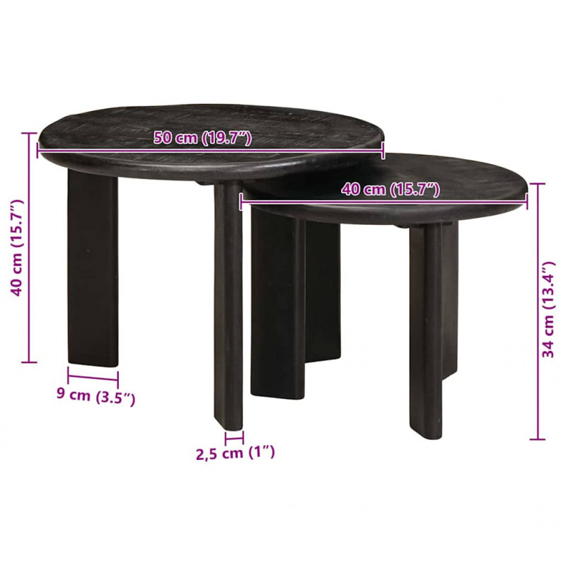 Nesting Stoły Kawowe 2 pcs Biały Drewno z mango