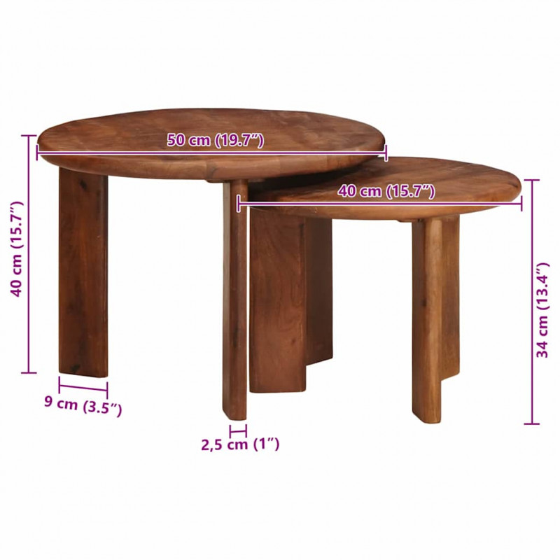 Nesting Stoły Kawowe 2 pcs Miodowy brąz Drewno z mango