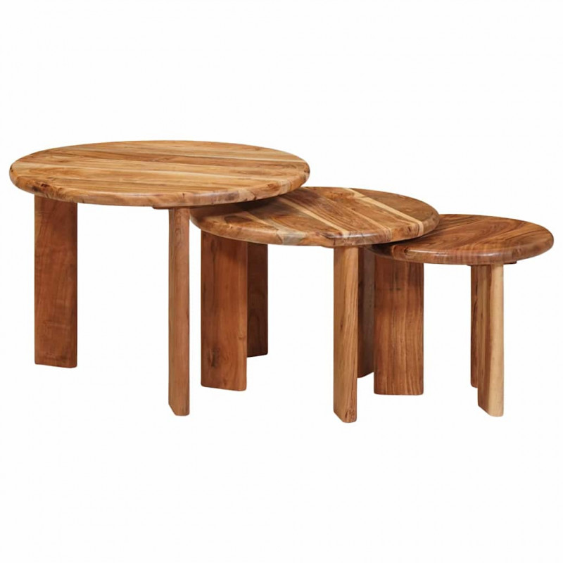 Nesting Stoły Kawowe 3 pcs Brązowy Lite Drewno Akacji