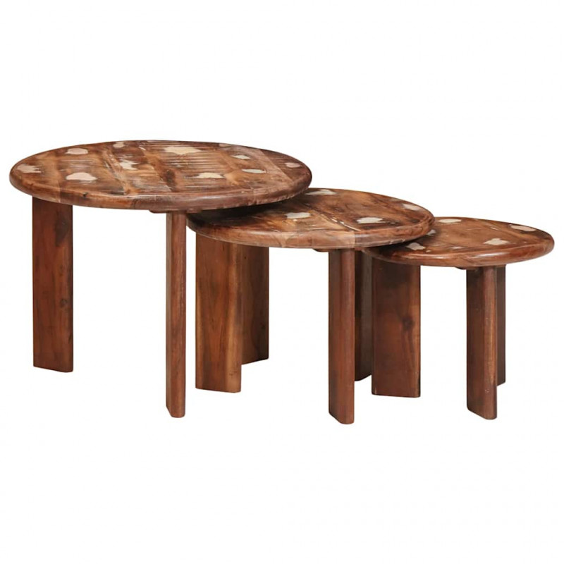 Nesting Stoły Kawowe 3 pcs Wielokolorowe Lite odzyskane drewno