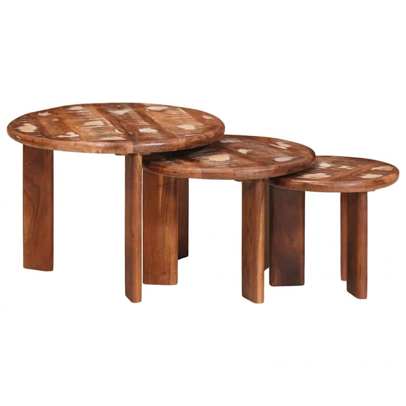 Nesting Stoły Kawowe 3 pcs Wielokolorowe Lite odzyskane drewno