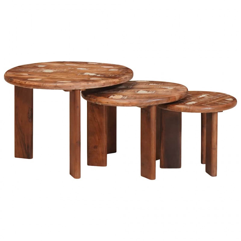 Nesting Stoły Kawowe 3 pcs Wielokolorowe Lite odzyskane drewno
