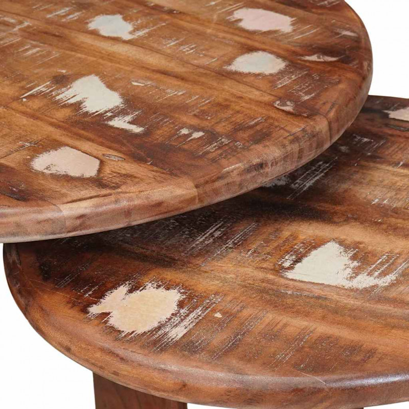 Nesting Stoły Kawowe 3 pcs Wielokolorowe Lite odzyskane drewno